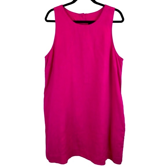 J. Crew Hot Pink Beauchamps 100% Linen Shift Tank Dress Women's sz L/XL - Picture 2 of 10